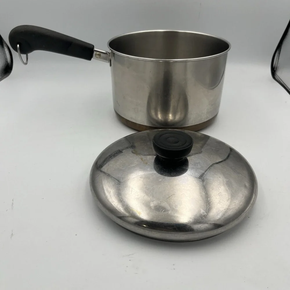 REVERE WARE 3 Qt Saucepan & Lid Copper Bottom Clinton ILL USA VINTAGE